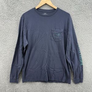 Vineyard Vines Mens M Navy Blue Large Whale Logo Casual Long Sleeve‎ W/Pocket